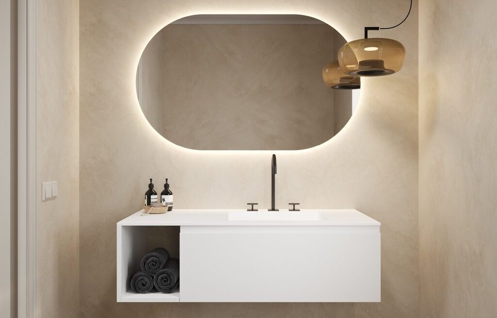 Apollo Classic Vanity Unit with Corian Basin 1 Drawer 1 Shelf Comfort Size White Std handle Front