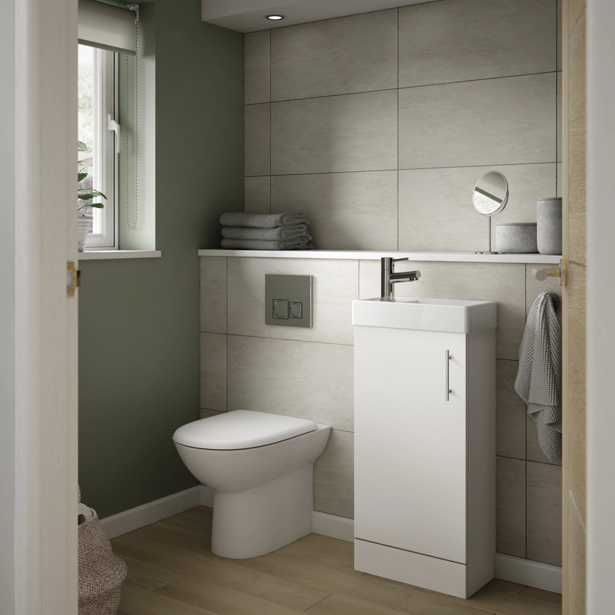 Modern white gloss floor-standing bathroom vanity with basin, space-saving and stylish look – DDL Tiles