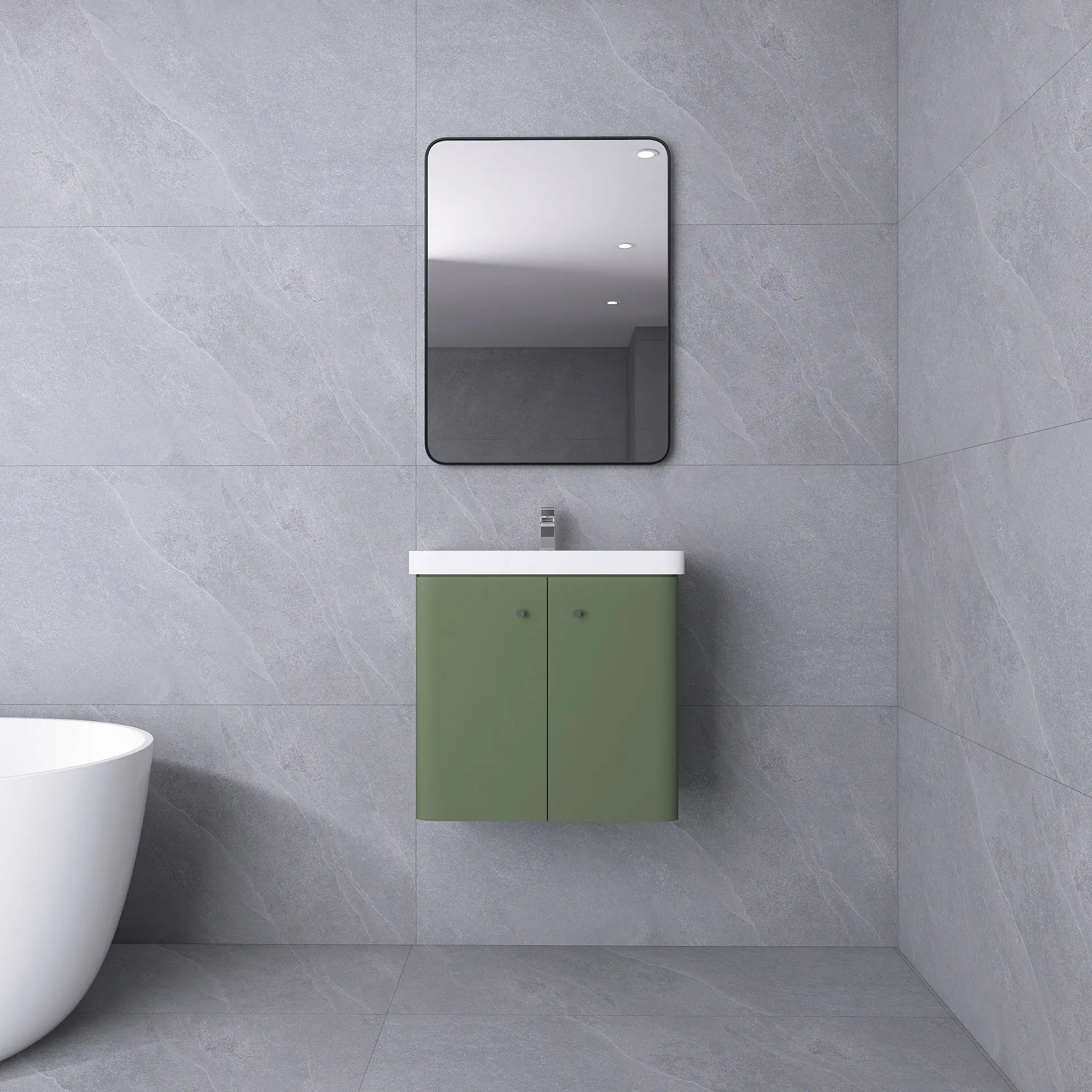 Care Wall Hung Vanity Unit 600mm 2 Doors Green DDL Tiles