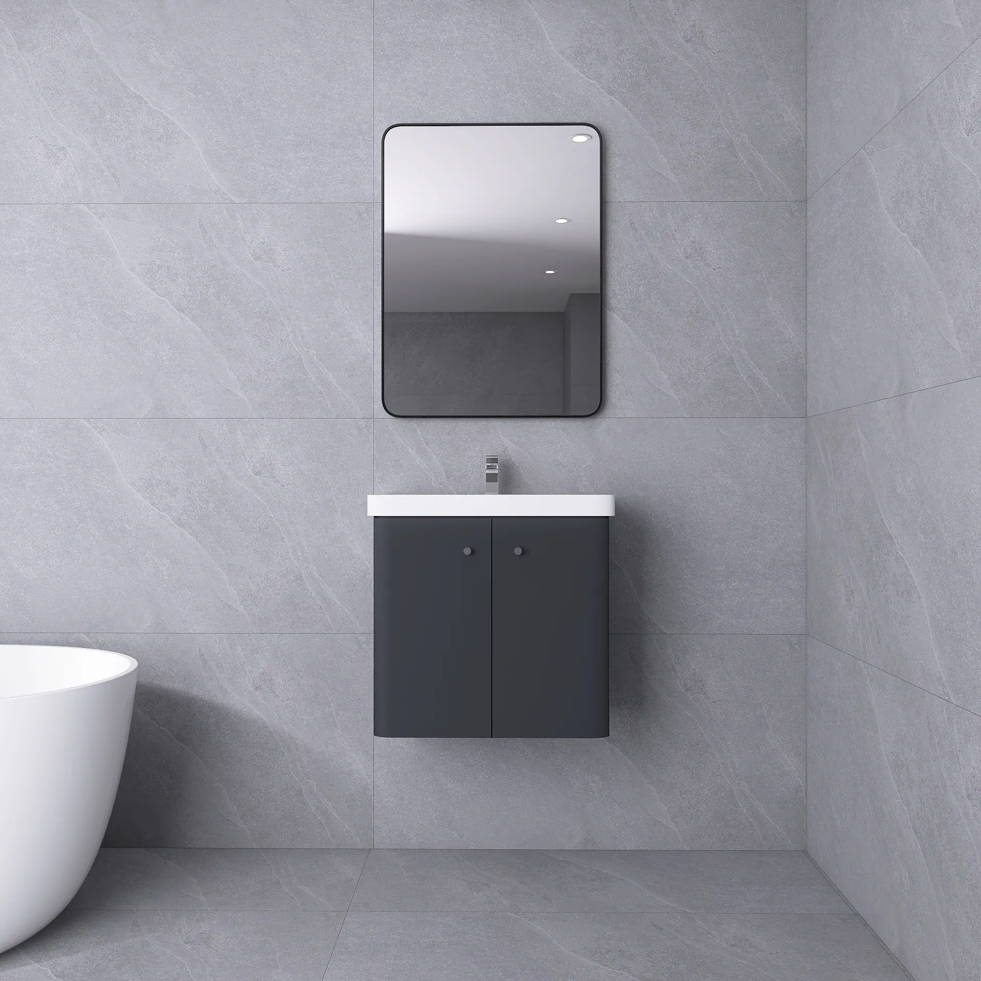 Care Wall Hung Vanity Unit 600mm 2 Doors Soft Black DDL Tiles