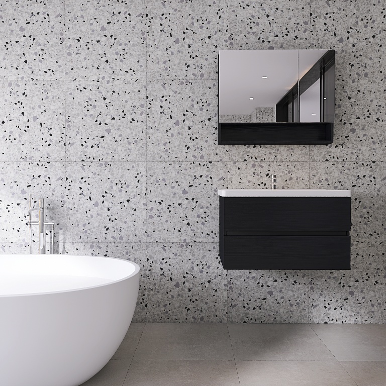 Porcelain terrazzo-effect tile with mixed stone pattern bringing warm, natural style to bathroom and ground floor – DDL Tiles