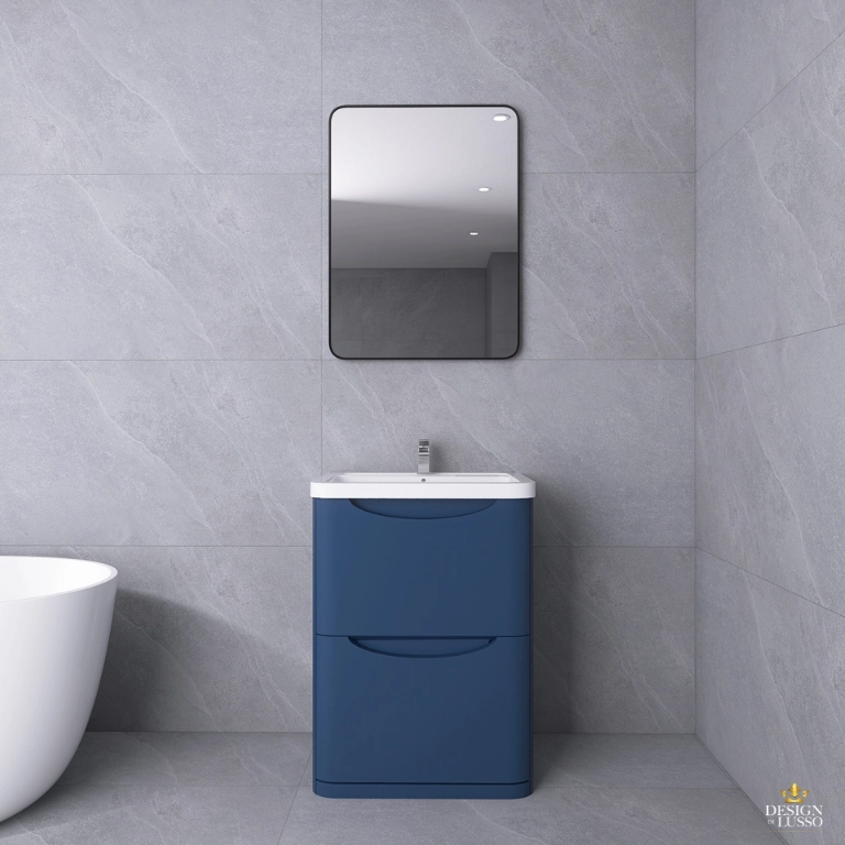 Moon Floor Standing Vanity Unit 600mm 2 Drawer Blue Satin DDL Tiles