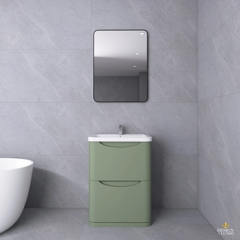 Moon Floor Standing Vanity Unit 600mm 2 Drawer Green Satin DDL Tiles