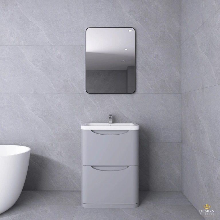 Moon Floor Standing Vanity Unit 600mm 2 Drawer Grey Satin DDL Tiles