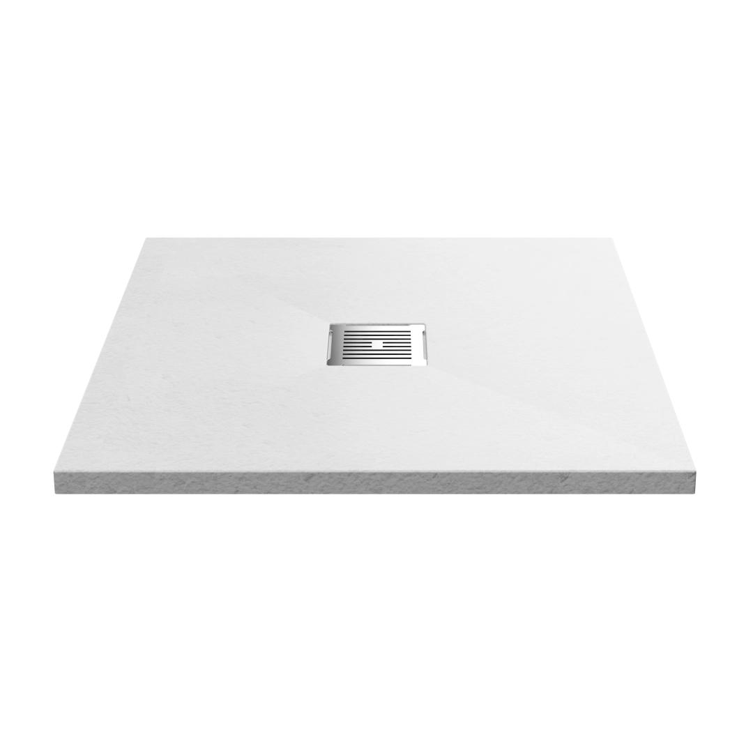 White slate square shower tray with slim profile for modern bathrooms and walk-in enclosures – sleek finish – DDL Tiles