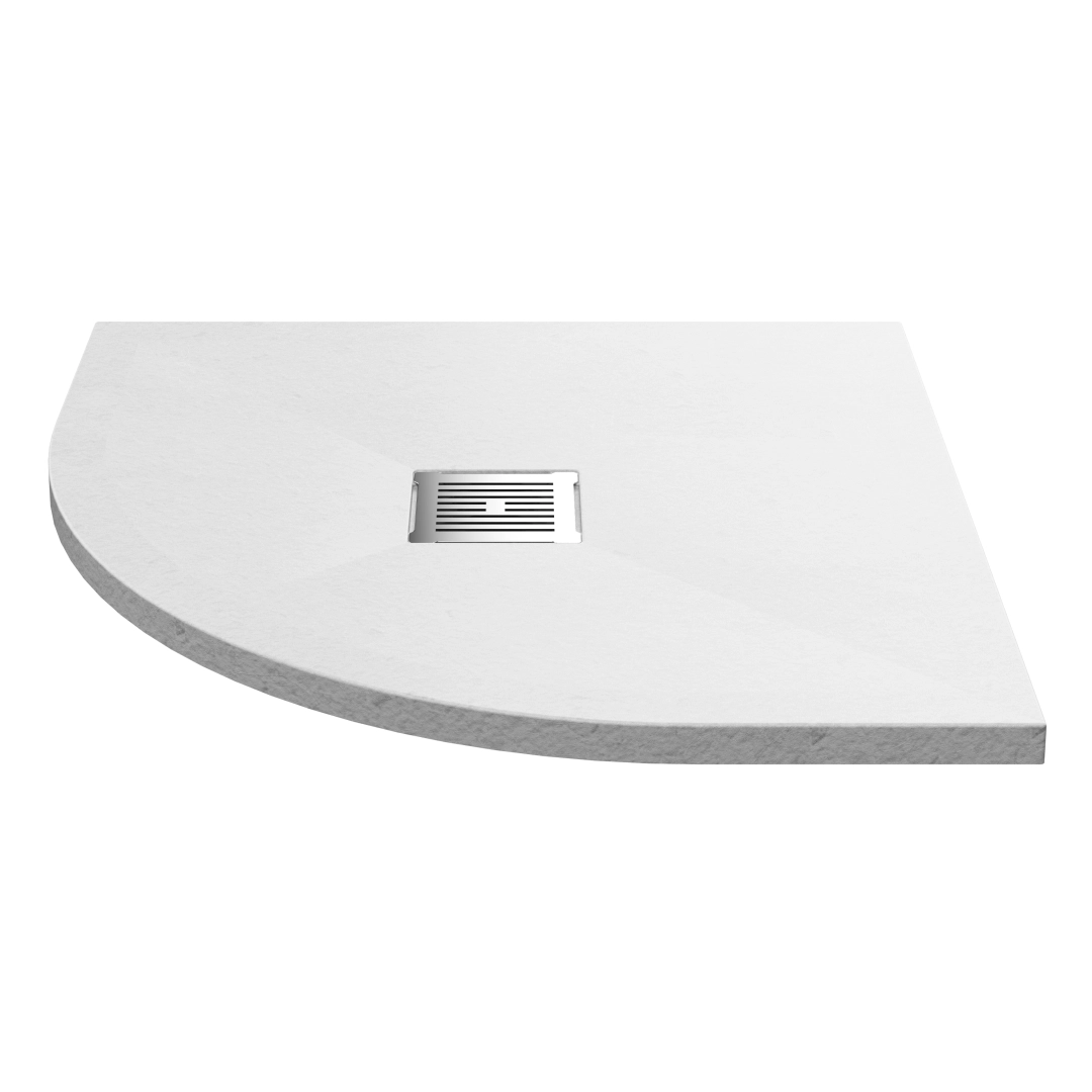 Curved white slate quadrant shower tray with slim profile for corner shower installations in compact bathrooms – DDL Tiles