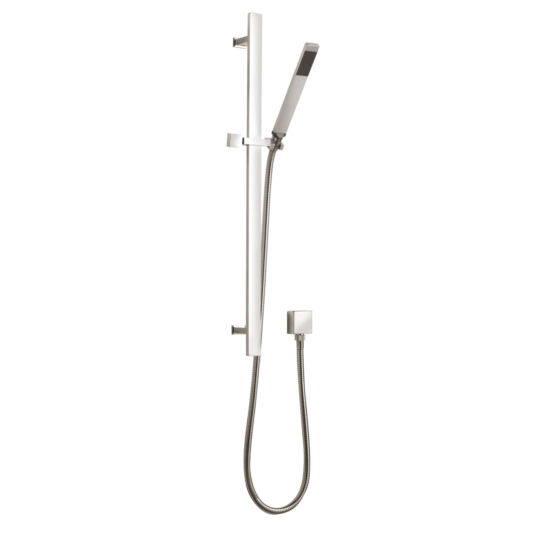 Chrome square slide rail with height-adjustable design, sleek profile for modern showers – polished elegance – DDL Tiles