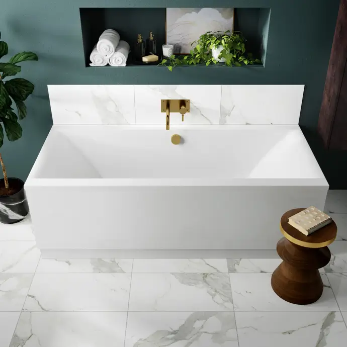 Double ended square white bath with Eternalite finish in modern bathroom – strong and spacious – DDL Tiles