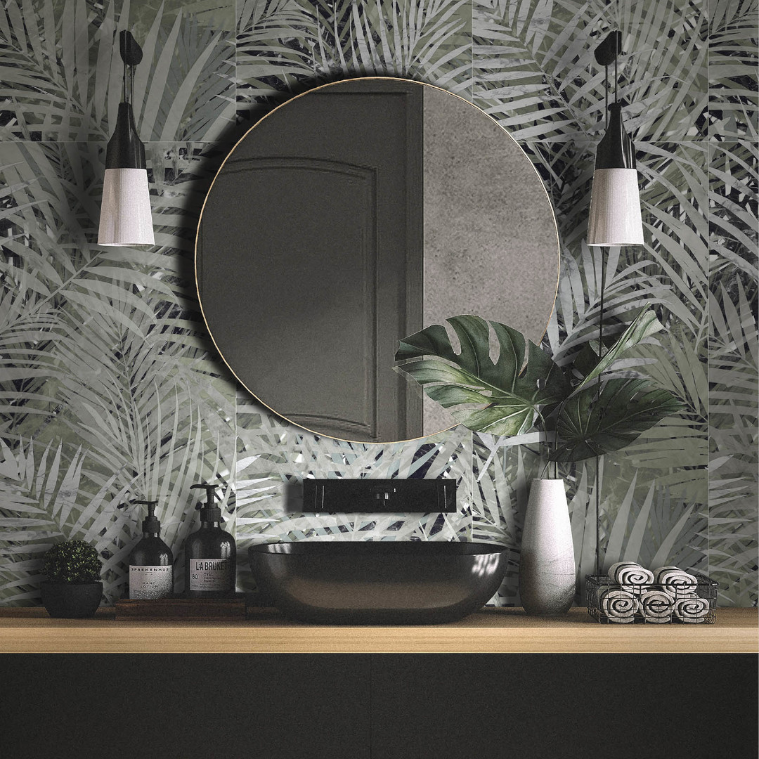 Porcelain décor tile with soft patterned finish featured on a warm, natural-toned bathroom wall for subtle detail – DDL Tiles