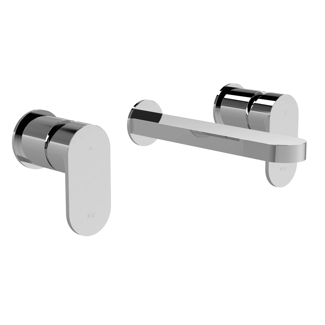 Chelly chrome 3-hole wall-mounted basin mixer with classic lever controls and modern spout – DDL Tiles