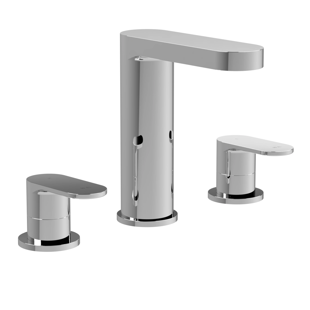 Chrome 3-hole basin mixer with separate hot and cold levers and elegant central spout for classic bathrooms – DDL Tiles