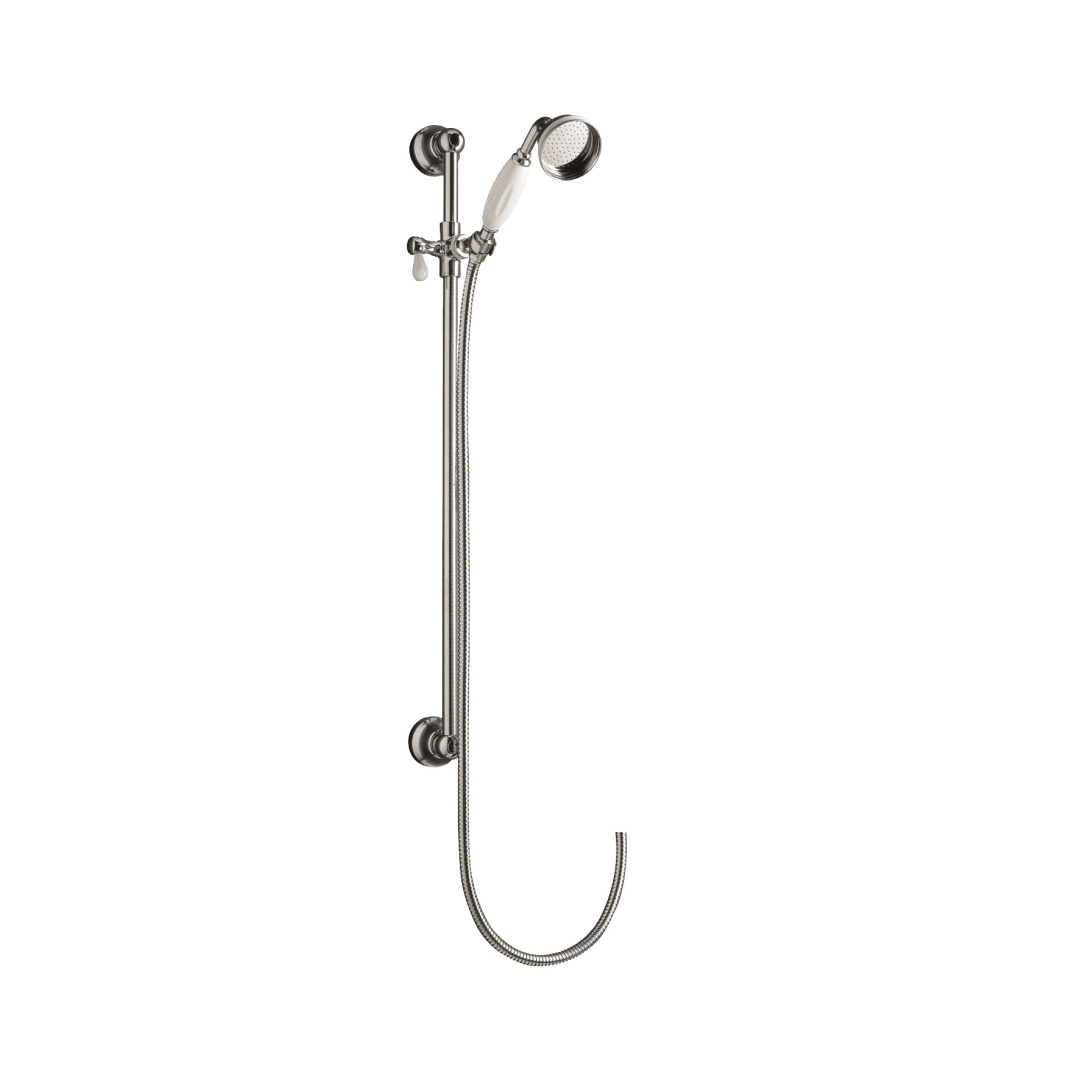 Chrome slide rail with handset for vintage-style showers, adjustable height for comfort and style – DDL Tiles