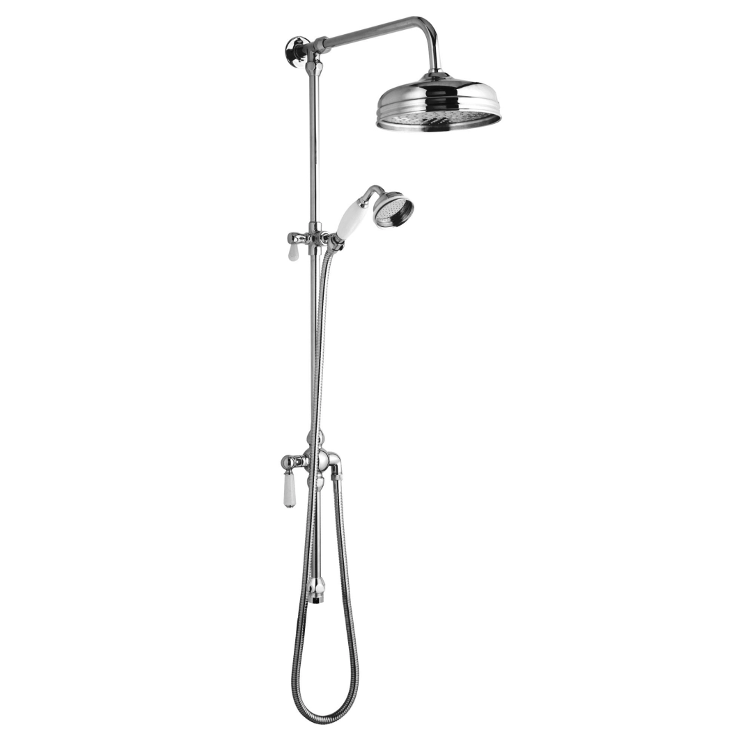 Chrome Victrion fixed riser kit with rain showerhead and handset, elegant design for classic bathrooms – DDL Tiles