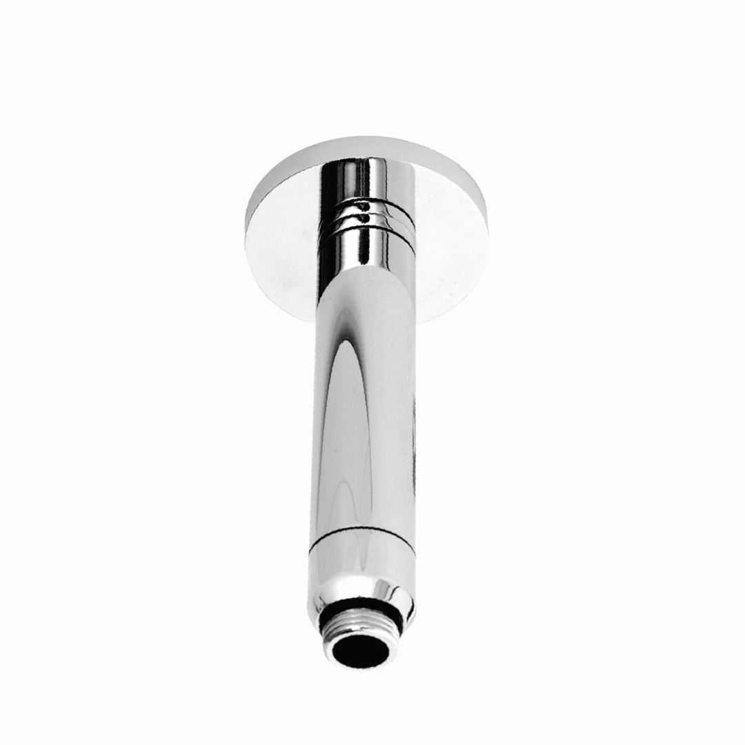 Chrome ceiling-mounted shower arm for overhead shower setups in classic bathroom interiors – DDL Tiles