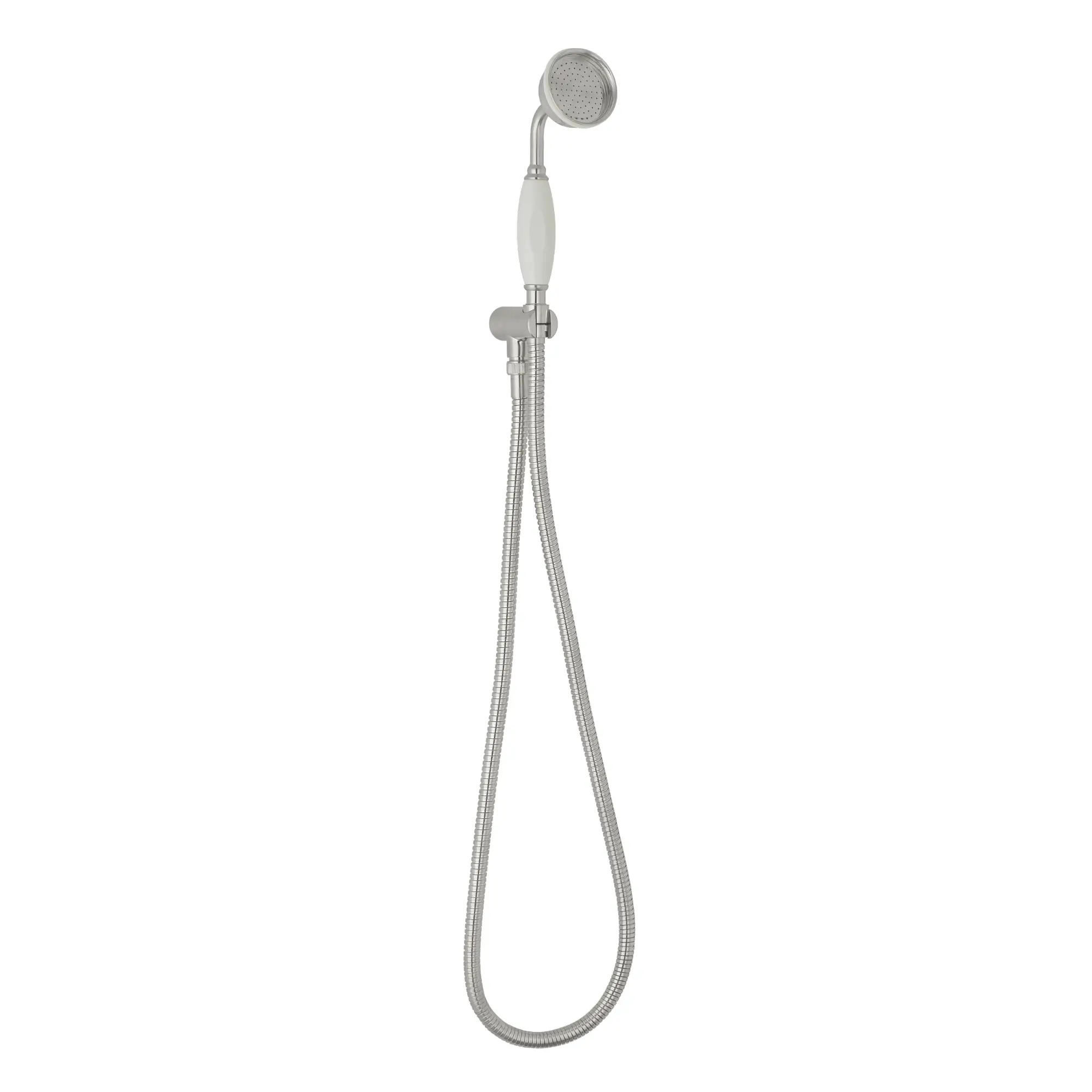 Brushed chrome hand shower set with vintage design and ergonomic handle, ideal for elegant bathrooms – DDL Tiles