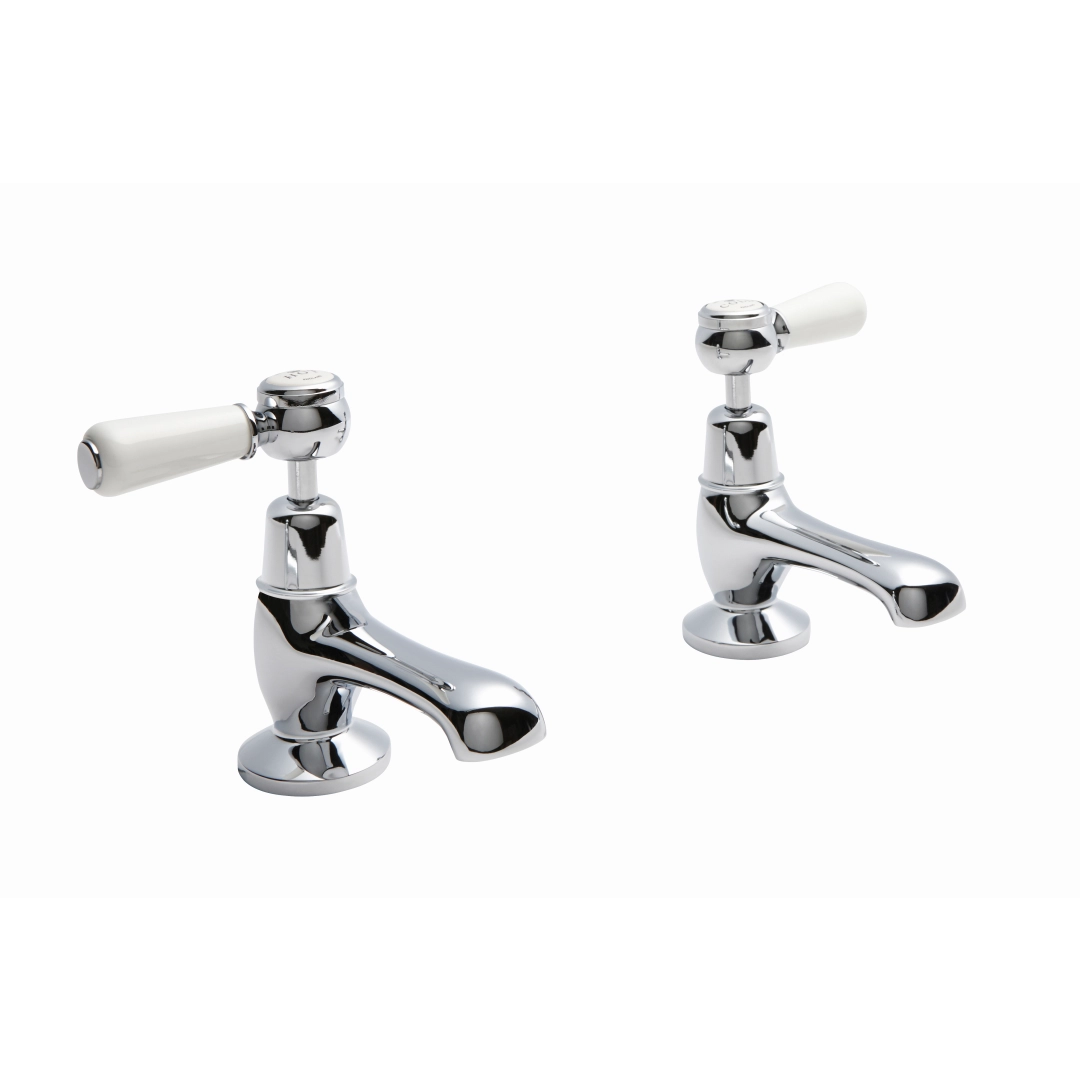 Victrion chrome basin pillar taps with separate hot and cold lever handles in classic compact design – DDL Tiles