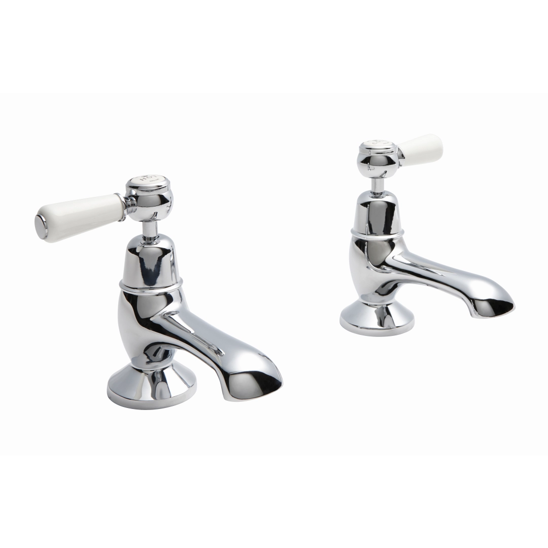 Victrion chrome bath pillar taps with lever handles on a vintage bathtub in a UK period-style setting – DDL Tiles
