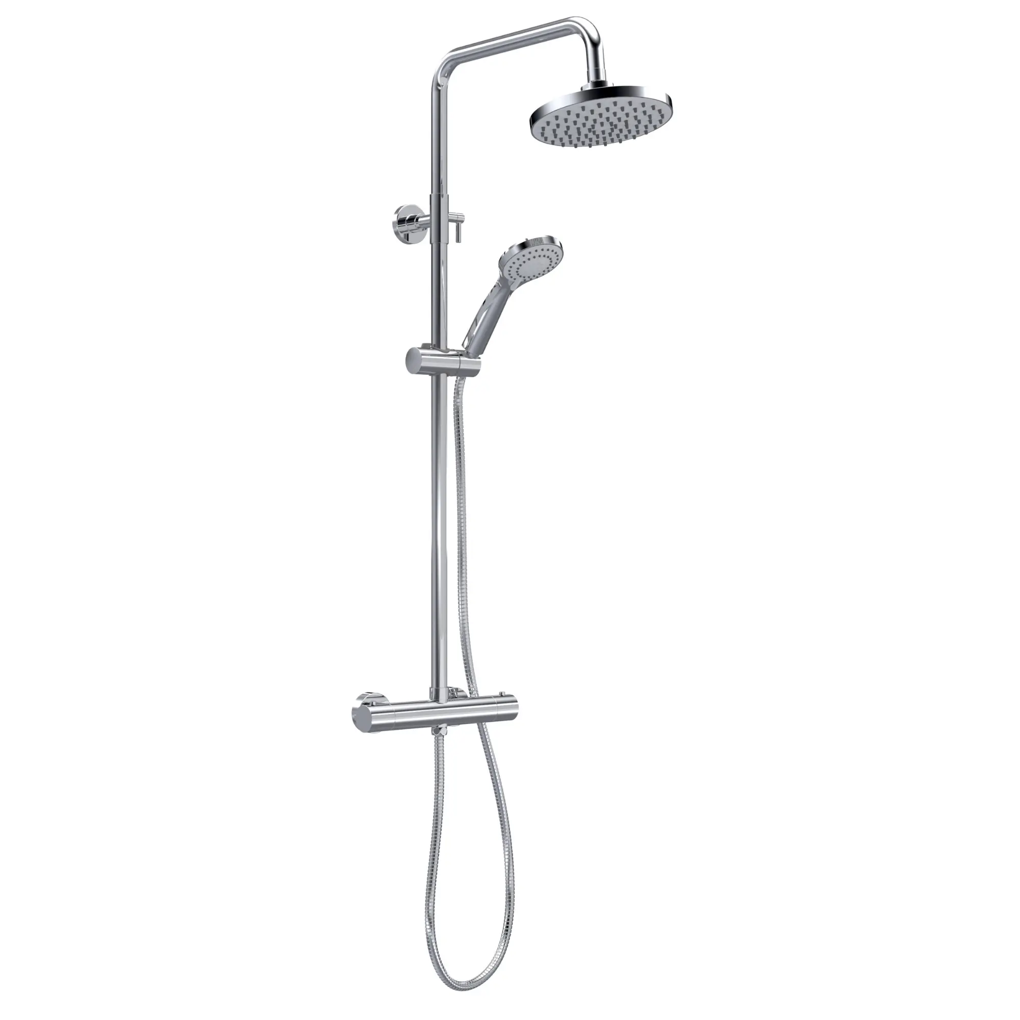Chrome round thermostatic bar shower with sleek controls, ideal for safe and modern bathrooms – DDL Tiles