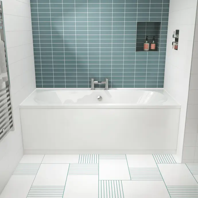 Round white double-ended bath with Eternalite finish in modern setting – timeless style with high durability – DDL Tiles