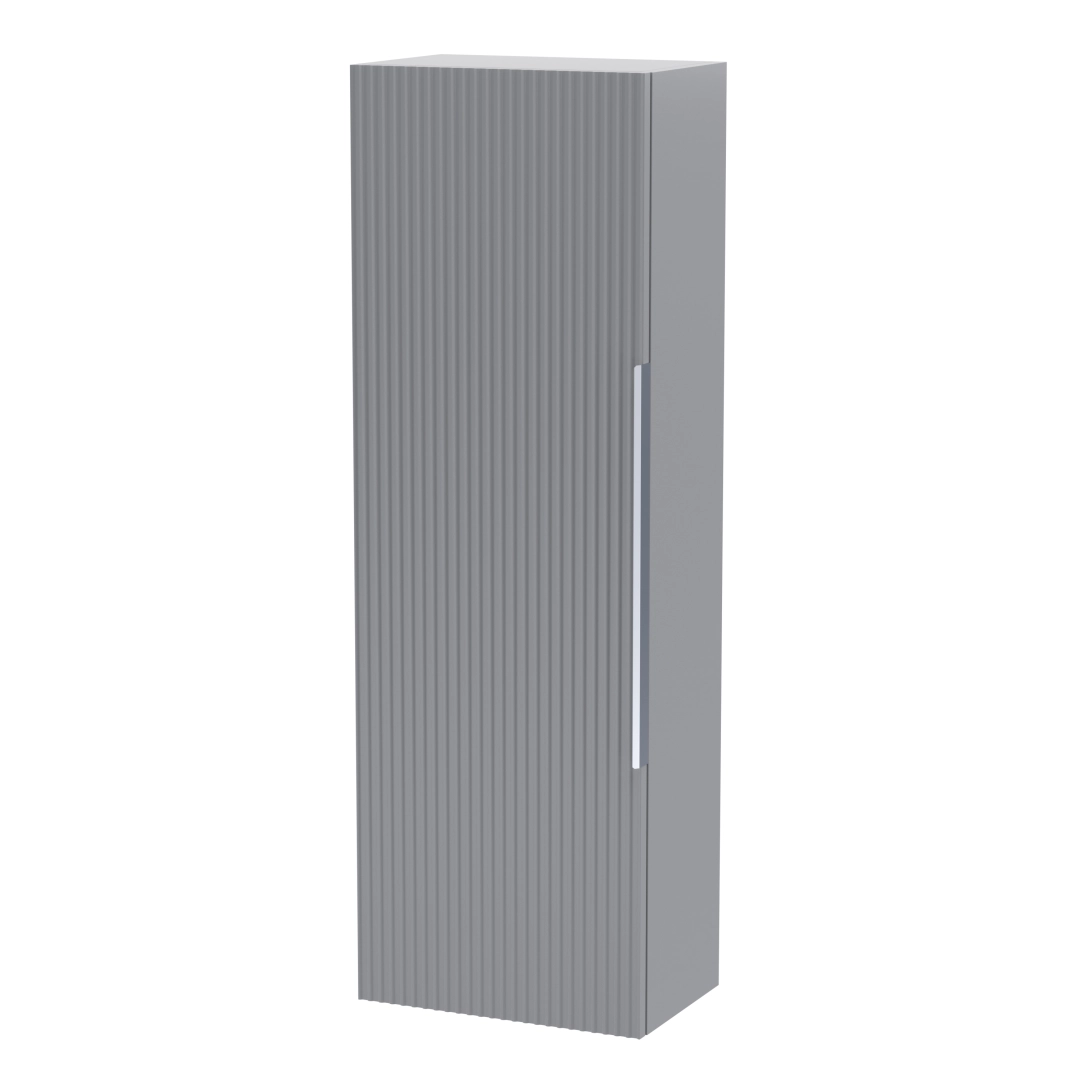 Slim grey satin 1-door tall bathroom cabinet with space-saving vertical storage for modern interiors – DDL Tiles