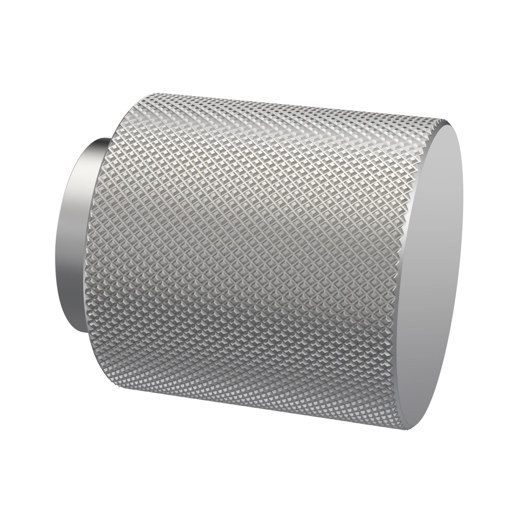 Chrome knurled knob handle enhancing bathroom cabinet with modern industrial grip and finish – DDL Tiles