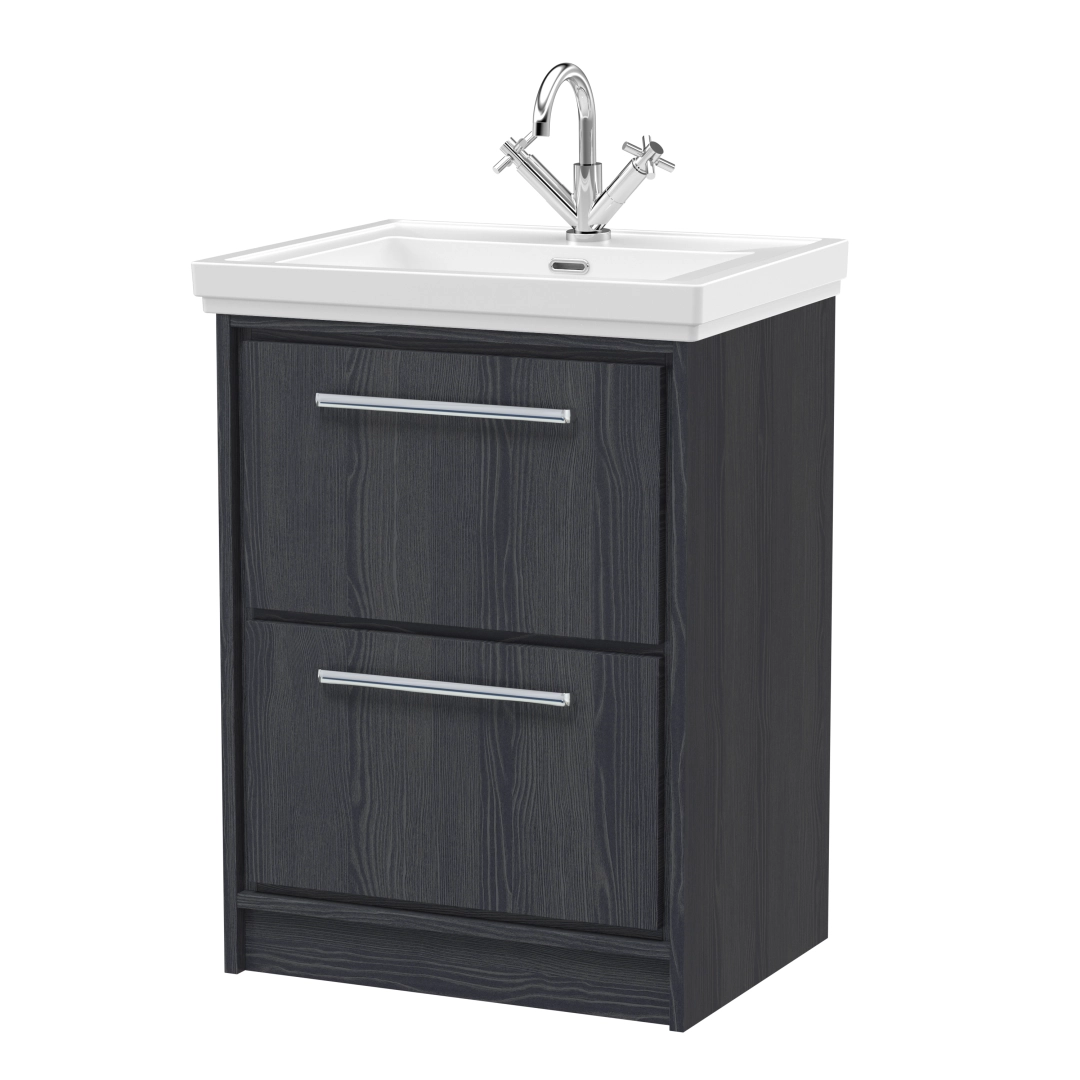 Graphite grey floor standing bathroom vanity with sleek storage and modern design in a compact size – DDL Tiles