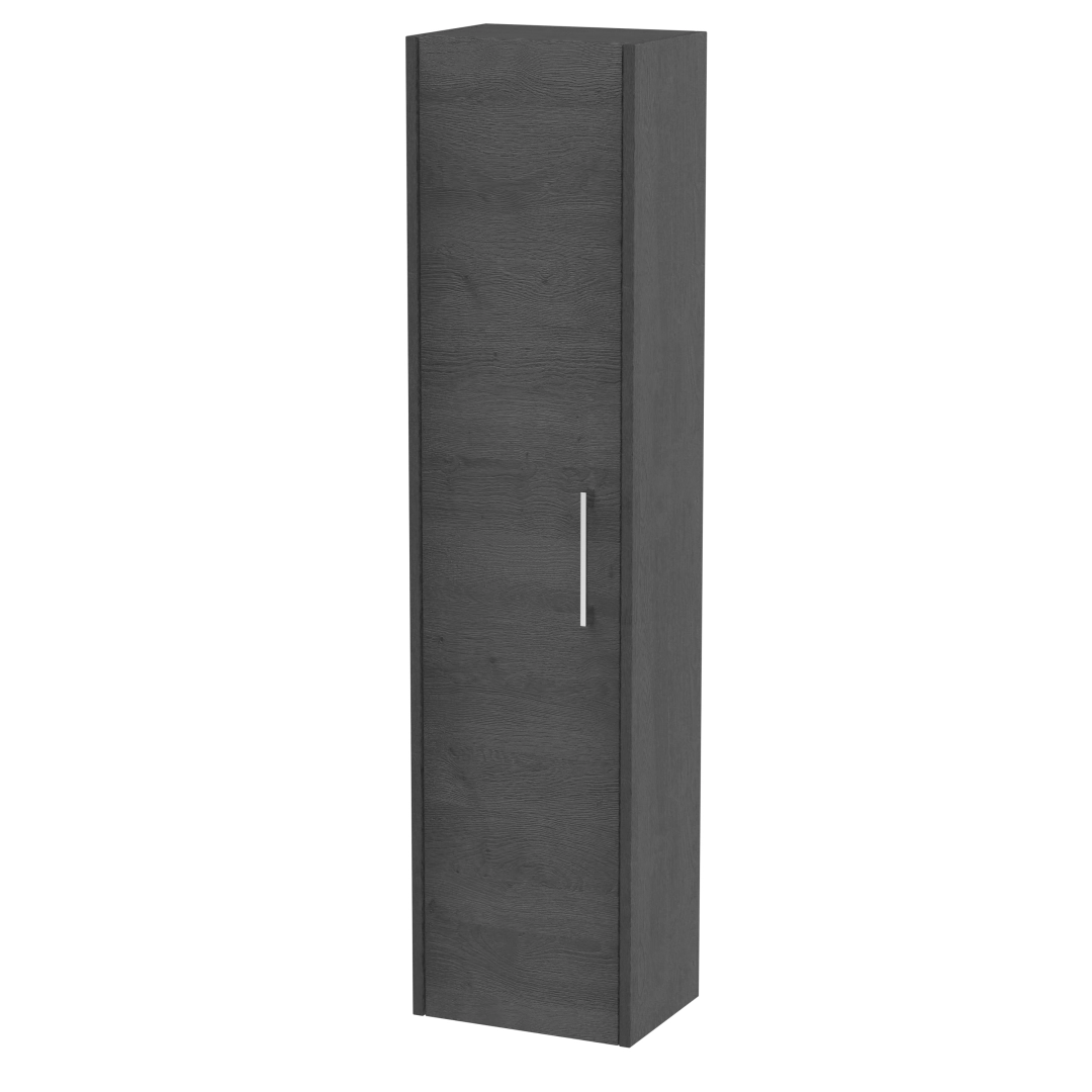 Graphite grey tall bathroom storage unit with slim profile and single soft-close door – modern & compact – DDL Tiles