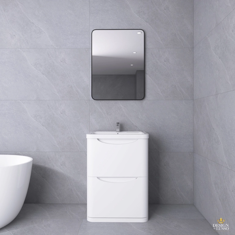 Moon Floor Standing Vanity Unit 600mm 2 Drawer White Satin DDL Tiles