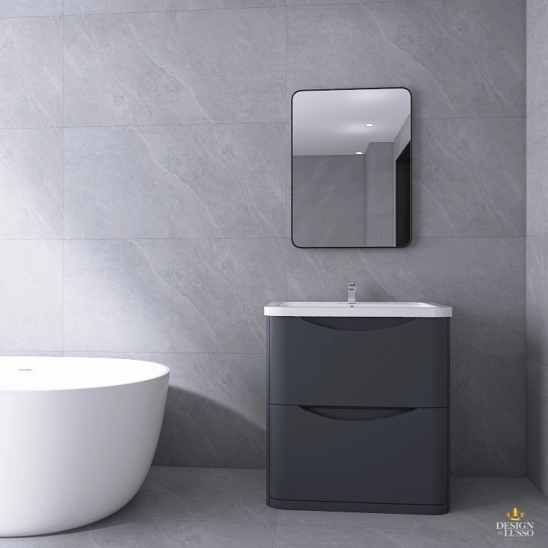 Moon Floorstanding Vanity Unit 800mm 2 Drawer Soft Black DDL Tiles